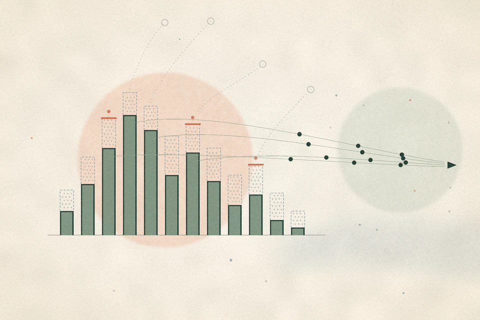 Abstract illustration of a probability distribution split into a solid lower bound that is sampled and a dotted slack that becomes abstention